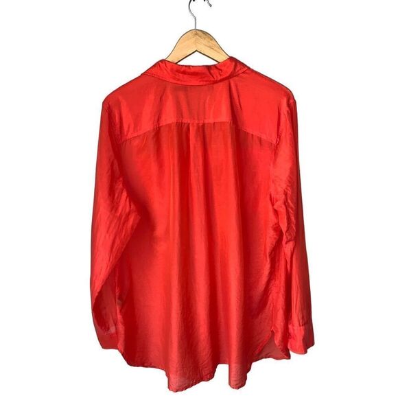 Lauren Ralph Lauren Cotton/Silk Blend Red Orange Button Down Shirt - Picture 3 of 10